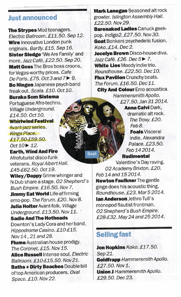 Whirlwind Festival -  (Booking  Now) - TimeOut - 27th August 2013